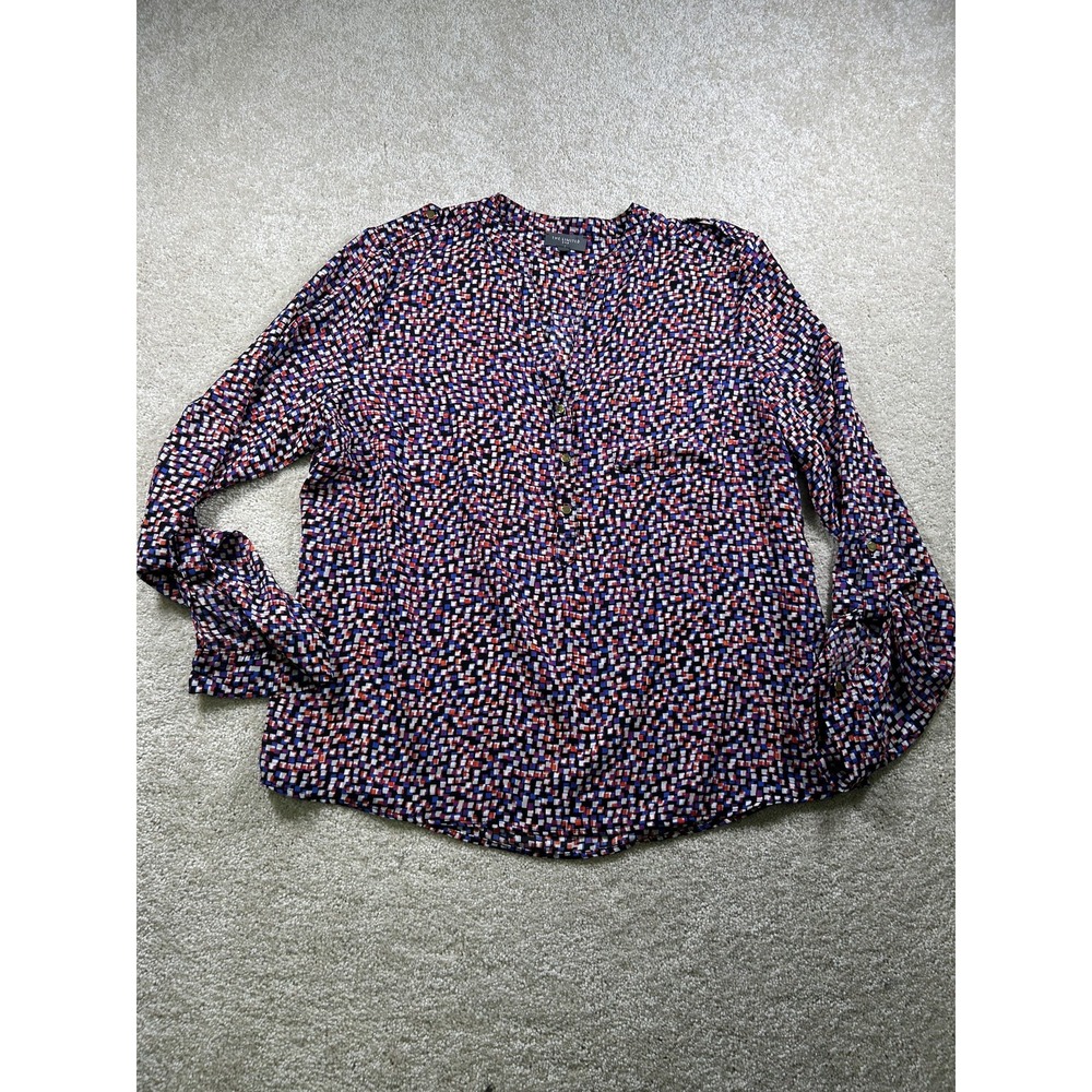 The Limited Blouse Womens XL Multicolor Button Front Long Sleeve Geometric Top